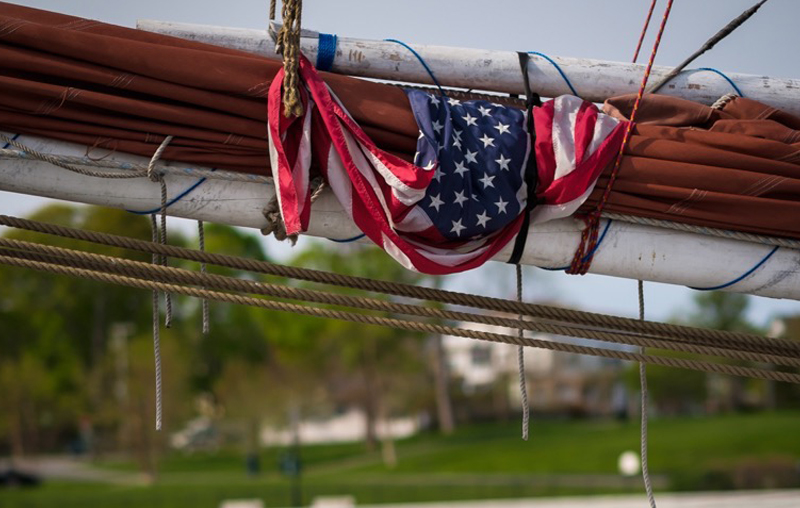 american flag on boat